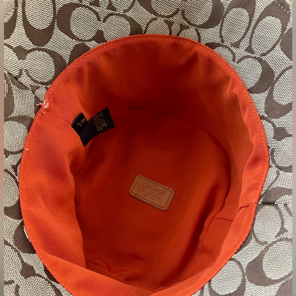 Coach Signature Monogram Jacquard Bucket Hat Khaki Brown Leather Trim SZ M/L - Picture 7 of 8